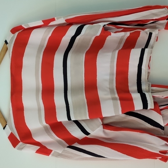 Zara wrap color block red white striped blouse - Picture 6 of 9